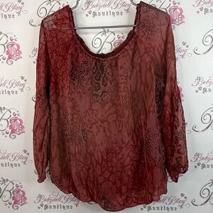Femme blouse silk 40% cheetah leopard red Elegant Burgundy Animal Print Italy